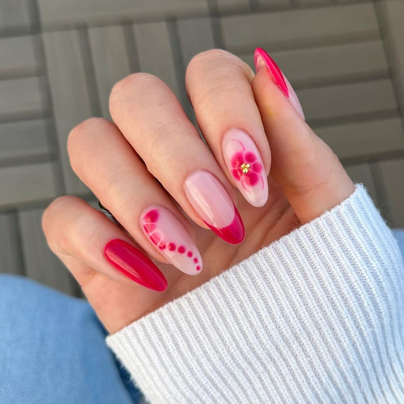 BloomFrench Red Floral Press-On Nails